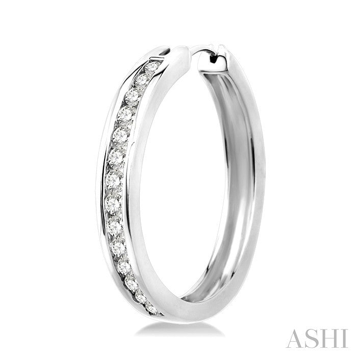 1 Ctw Channel Set Round Cut Diamond Hoop Earrings in 10K White Gold