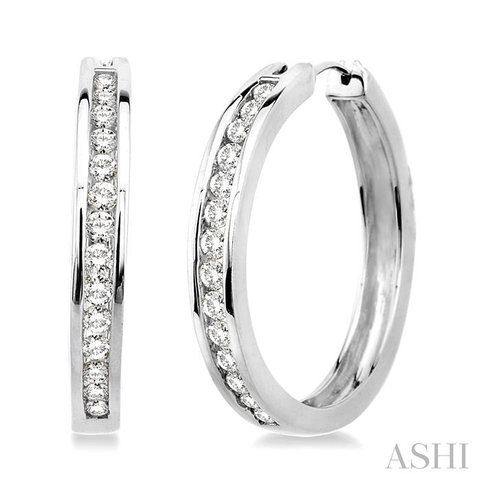 1 ctw Channel Set Round Cut Diamond Hoop Earrings in 10K White Gold