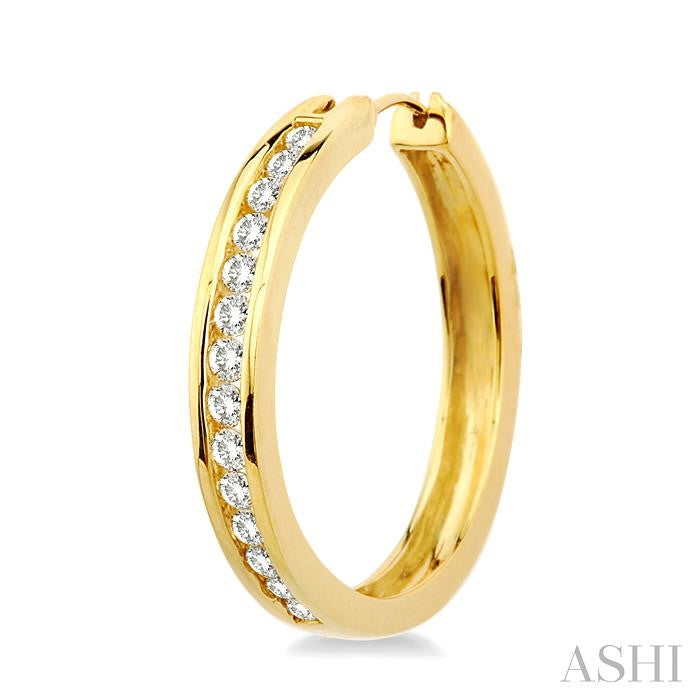 1 Ctw Channel Set Round Cut Diamond Hoop Earrings in 10K Yellow Gold