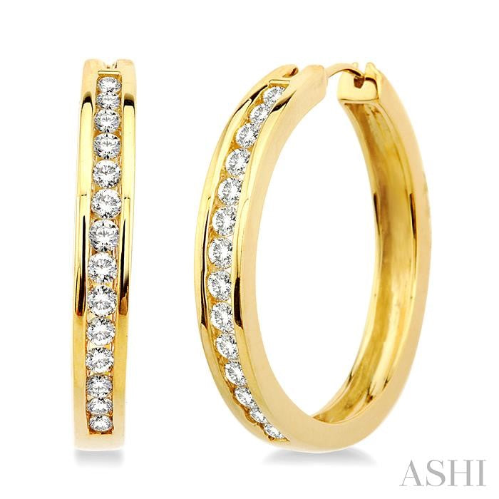 1 ctw Channel Set Round Cut Diamond Hoop Earrings in 10K Yellow Gold