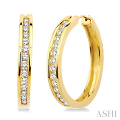 1 ctw Channel Set Round Cut Diamond Hoop Earrings in 10K Yellow Gold