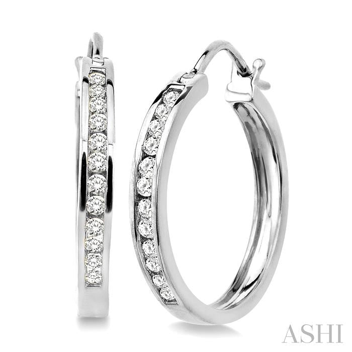1/2 ctw Round Cut Diamond Hoop Earrings in 14K White Gold