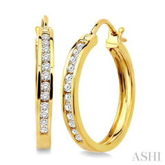 1/2 ctw Round Cut Diamond Hoop Earrings in 10K Yellow Gold