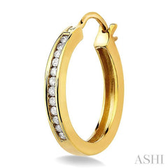 1/4 ctw Channel Set Round Cut Diamond Hoop Earrings in 14K Yellow Gold
