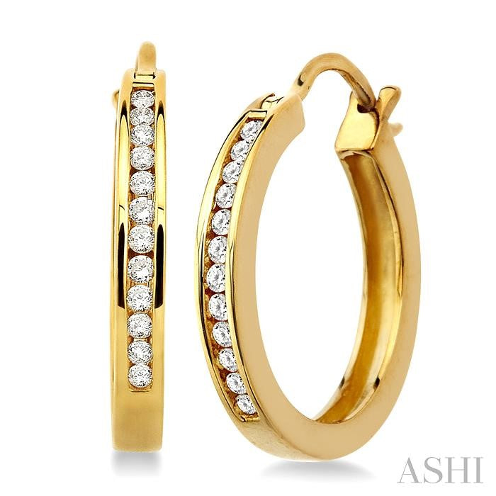 1/4 ctw Channel Set Round Cut Diamond Hoop Earrings in 14K Yellow Gold