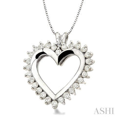 1 Ctw Round Cut Diamond Heart Pendant in 14K White Gold with Chain