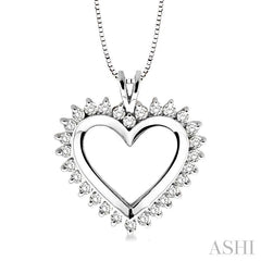 1 Ctw Round Cut Diamond Heart Pendant in 14K White Gold with Chain