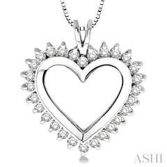 1 Ctw Round Cut Diamond Heart Pendant in 14K White Gold with Chain