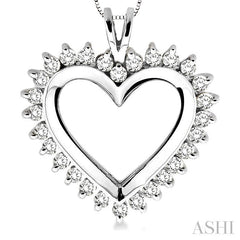 1 Ctw Round Cut Diamond Heart Pendant in 14K White Gold with Chain