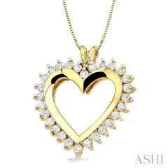 1 Ctw Round Cut Diamond Heart Pendant in 14K Yellow Gold with Chain