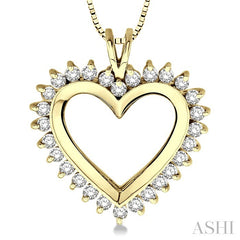1 Ctw Round Cut Diamond Heart Pendant in 10K Yellow Gold with Chain