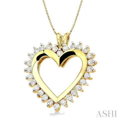 1 Ctw Round Cut Diamond Heart Pendant in 10K Yellow Gold with Chain