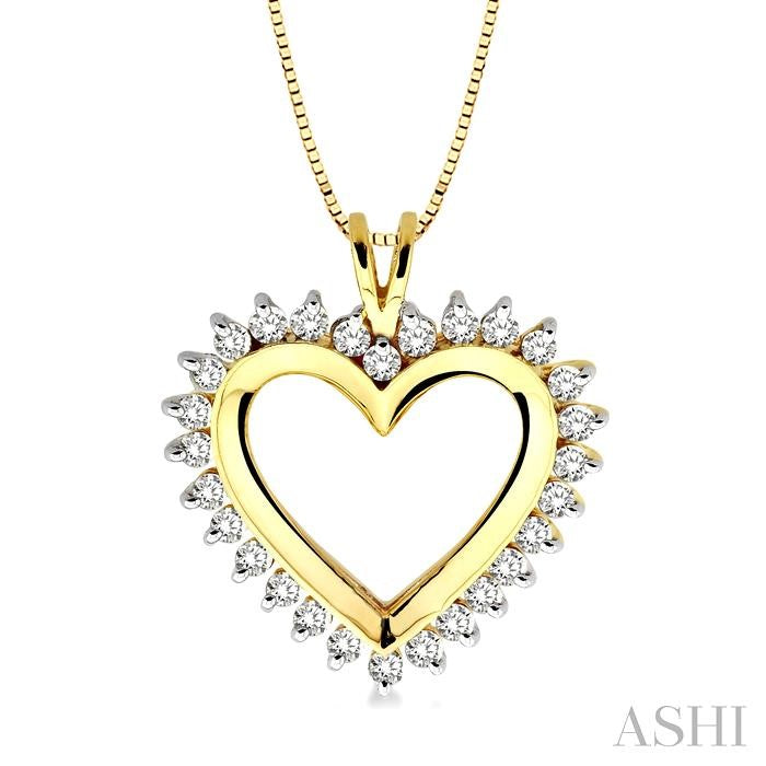 1 Ctw Round Cut Diamond Heart Pendant in 10K Yellow Gold with Chain