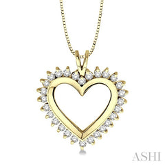1 Ctw Round Cut Diamond Heart Pendant in 10K Yellow Gold with Chain