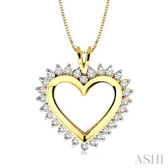 1 Ctw Round Cut Diamond Heart Pendant in 10K Yellow Gold with Chain
