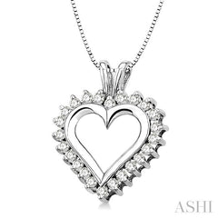 1/2 Ctw Round Cut Diamond Heart Pendant in 14K White Gold with Chain