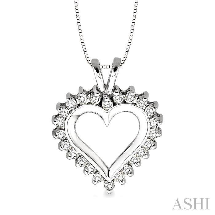 1/2 Ctw Round Cut Diamond Heart Pendant in 14K White Gold with Chain