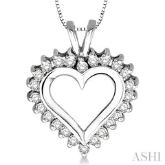 1/2 Ctw Round Cut Diamond Heart Pendant in 14K White Gold with Chain