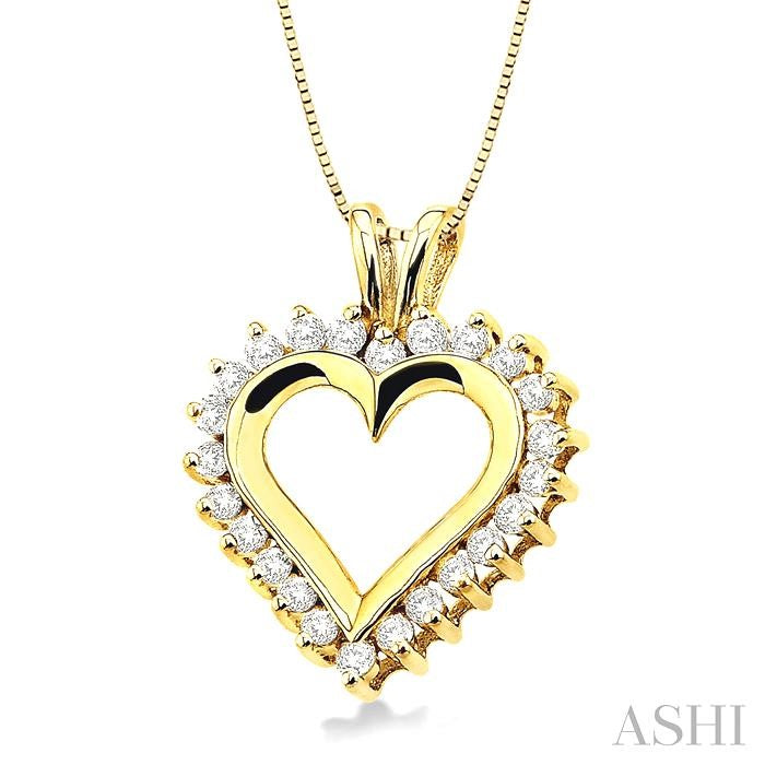 1/2 Ctw Round Cut Diamond Heart Pendant in 14K Yellow Gold with Chain