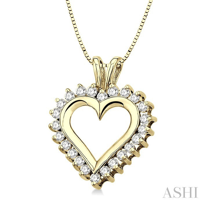 1/2 Ctw Round Cut Diamond Heart Pendant in 14K Yellow Gold with Chain