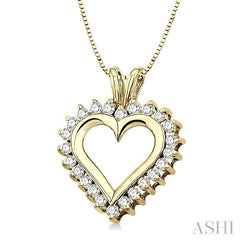 1/2 Ctw Round Cut Diamond Heart Pendant in 14K Yellow Gold with Chain