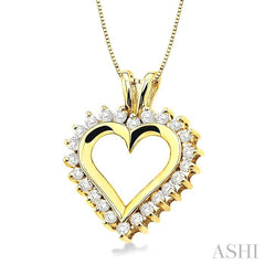 1/2 Ctw Round Cut Diamond Heart Pendant in 14K Yellow Gold with Chain