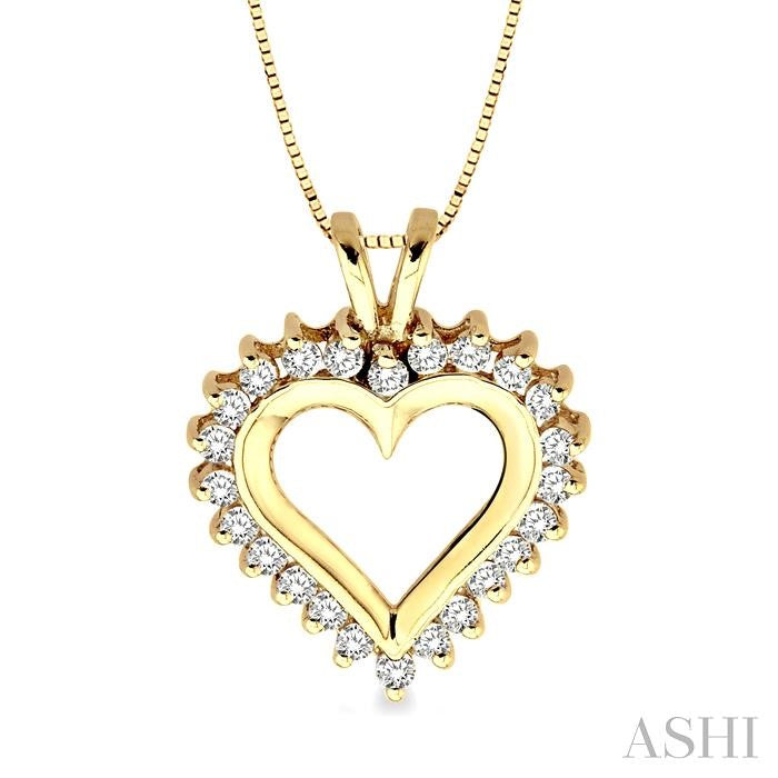 1/2 Ctw Round Cut Diamond Heart Pendant in 14K Yellow Gold with Chain