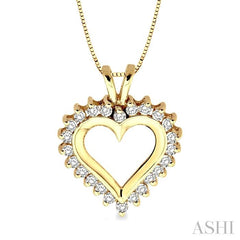 1/2 Ctw Round Cut Diamond Heart Pendant in 14K Yellow Gold with Chain