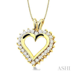 1/2 Ctw Round Cut Diamond Heart Pendant in 14K Yellow Gold with Chain