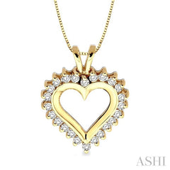 1/2 Ctw Round Cut Diamond Heart Pendant in 14K Yellow Gold with Chain