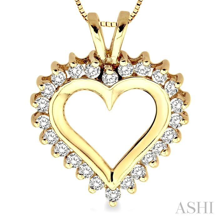 1/2 Ctw Round Cut Diamond Heart Pendant in 14K Yellow Gold with Chain