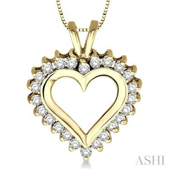 1/2 Ctw Round Cut Diamond Heart Pendant in 14K Yellow Gold with Chain