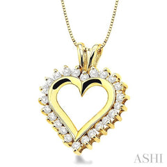 1/2 Ctw Round Cut Diamond Heart Pendant in 10K Yellow Gold with Chain