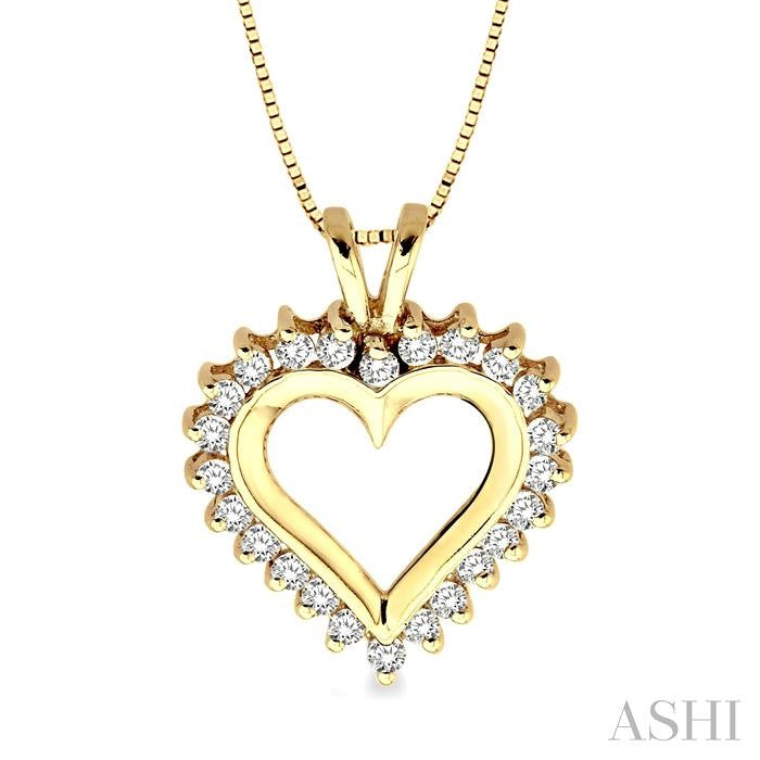 1/2 Ctw Round Cut Diamond Heart Pendant in 10K Yellow Gold with Chain