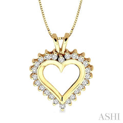 1/2 Ctw Round Cut Diamond Heart Pendant in 10K Yellow Gold with Chain