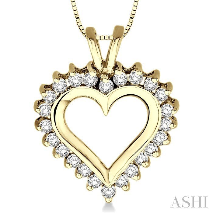 1/2 Ctw Round Cut Diamond Heart Pendant in 10K Yellow Gold with Chain