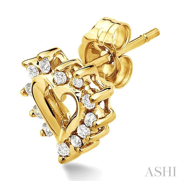 1/4 ctw Round Cut Diamond Heart Earrings in 10K Yellow Gold
