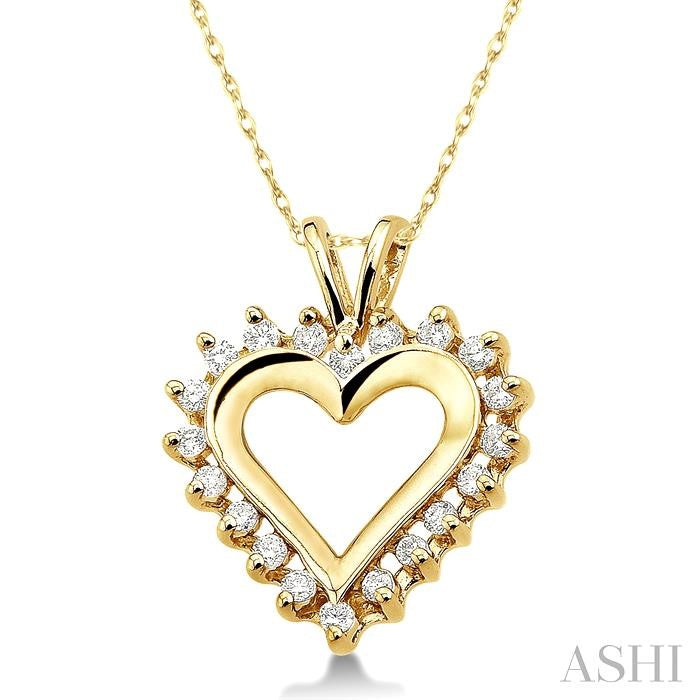 1/4 Ctw Round Cut Diamond Heart Pendant in 10K Yellow Gold with Chain
