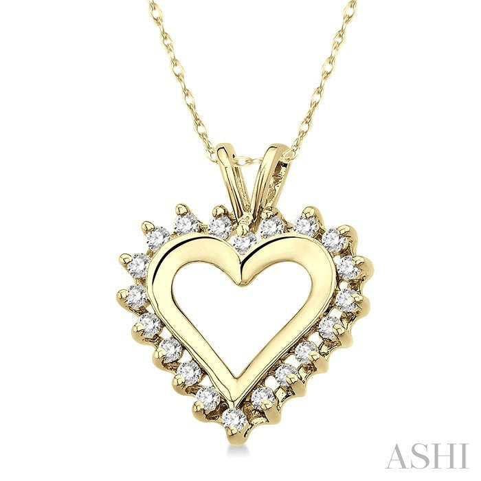 1/4 Ctw Round Cut Diamond Heart Pendant in 10K Yellow Gold with Chain