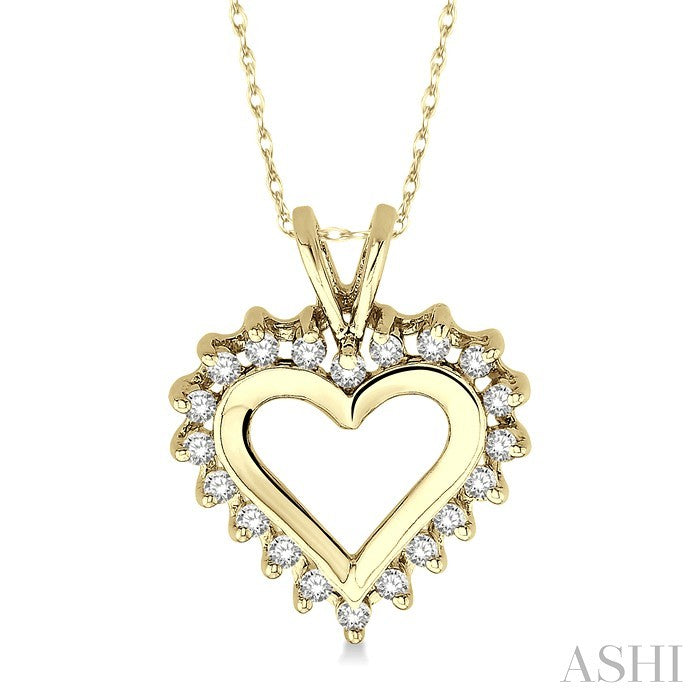 1/4 Ctw Round Cut Diamond Heart Pendant in 10K Yellow Gold with Chain