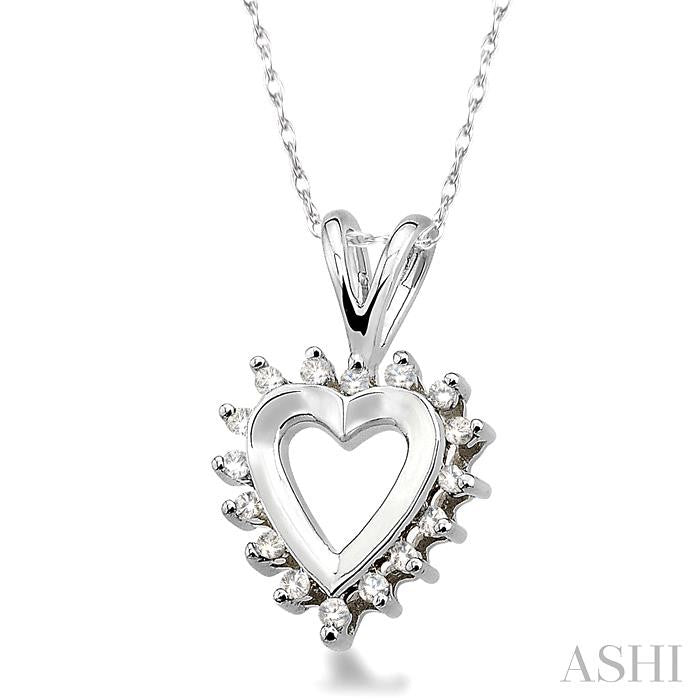 1/10 ctw Single Cut Diamond Heart Pendant in 10K White Gold with Chain