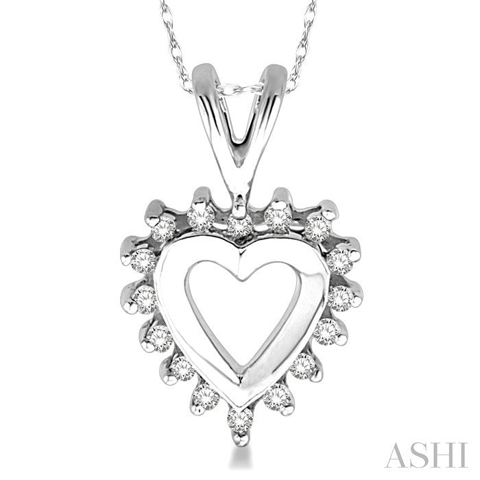 1/10 Ctw Round Cut Diamond Heart Pendant in 10K White Gold with Chain