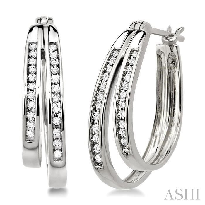 1/4 ctw Double Row Round Cut Diamond Earrings in 14K White Gold