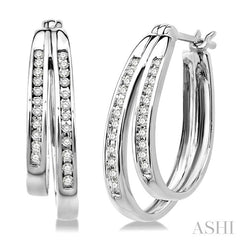 1/4 Ctw Double Row Round Cut Diamond Earrings in 14K White Gold