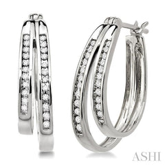 1/4 ctw Double Row Round Cut Diamond Earrings in 14K White Gold