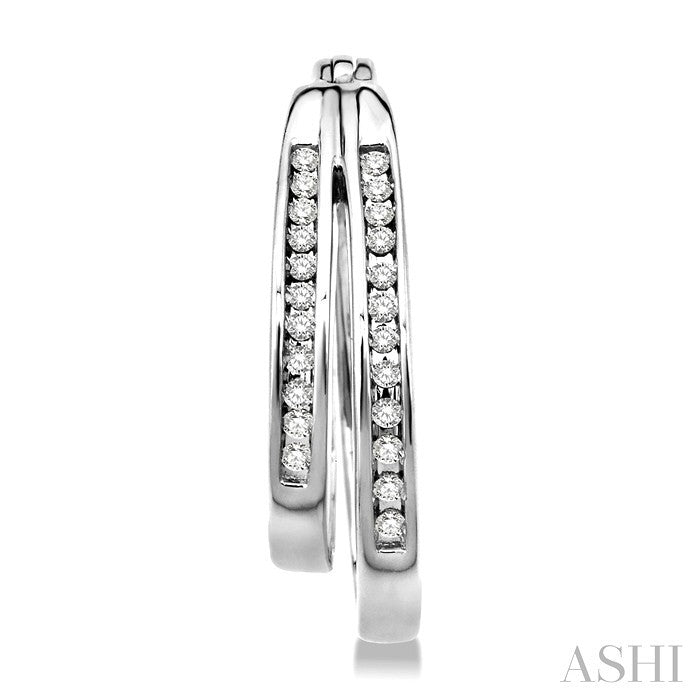 1/4 Ctw Double Row Round Cut Diamond Earrings in 14K White Gold