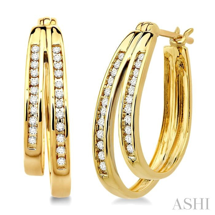 1/4 ctw Double Row Round Cut Diamond Earrings in 14K Yellow Gold