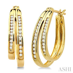 1/4 ctw Double Row Round Cut Diamond Earrings in 14K Yellow Gold