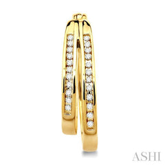 1/4 ctw Double Row Round Cut Diamond Earrings in 14K Yellow Gold