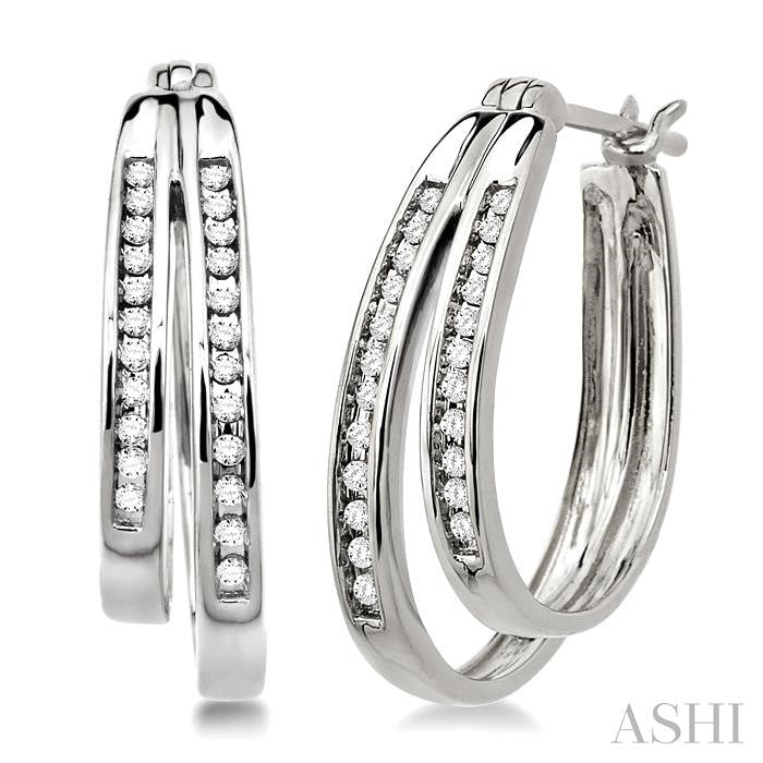 1/4 ctw Double Row Round Cut Diamond Earrings in 10K White Gold